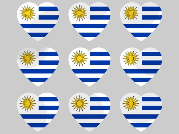 Icônes de coeur avec le drapeau de l'Uruguay. J'adore l'Uruguay. Illustration vectorielle . — Image vectorielle