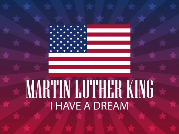 Den Martina Luthera Kinga. Mám takový sen. Slavnostní pozadí plakátu, nápisu s americkou vlajkou. Vektorové ilustrace — Stockový vektor