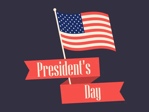 Feliz Dia dos Presidentes. Bandeira retro com bandeira americana e texto. Ilustração vetorial —  Vetores de Stock