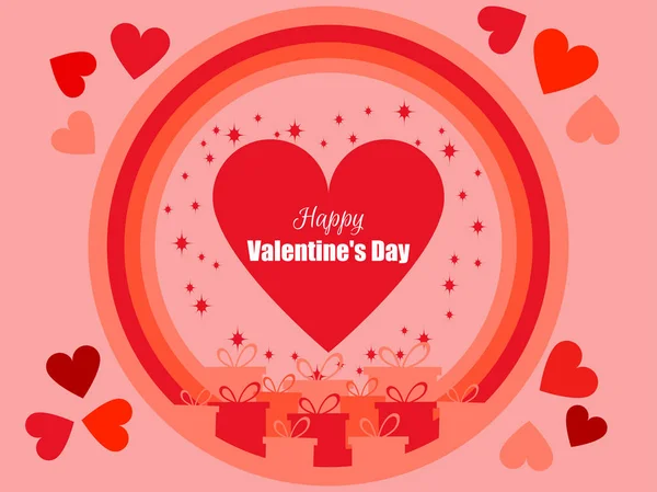 Feliz día de San Valentín. Fondo festivo con cajas de regalo y corazones. Ilustración vectorial — Vector de stock