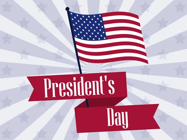 Feliz Dia dos Presidentes. Bandeira retro com bandeira americana e texto. Ilustração vetorial — Vetor de Stock