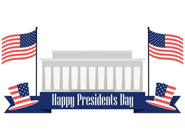 Feliz Dia dos Presidentes. Banner com bandeira americana e símbolos. Ilustração vetorial —  Vetores de Stock