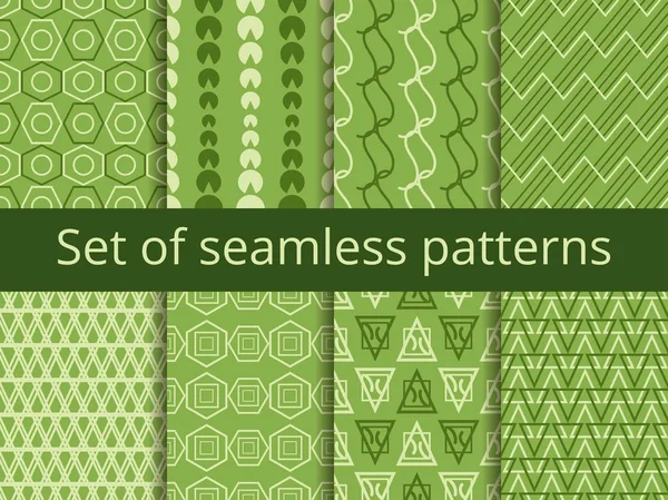 Reihe nahtloser Muster mit geometrischen Formen. grüne Farbe. Vektorillustration — Stockvektor