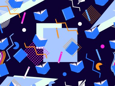 Memphis kitapları ile seamless modeli. Geometrik öğeleri memphis 80 tarzı. Vektör çizim