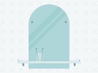 Nereye gidiyorsun? Düz bir tarzda bir diş fırçası ile ayna. Vektör çizim