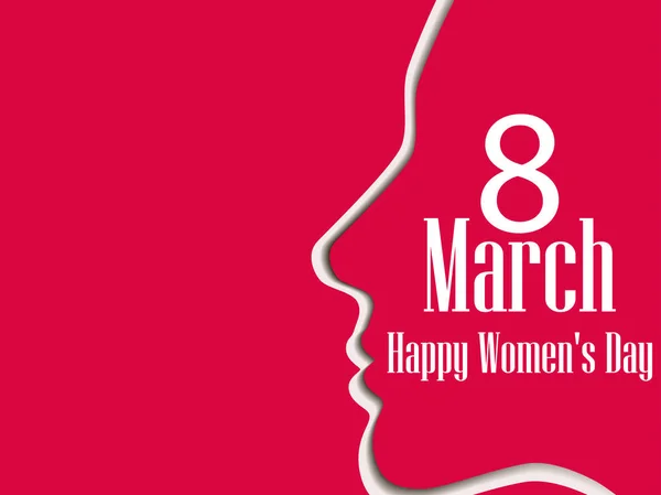 Tarjeta de felicitación del Día de la Mujer Feliz. 8 de marzo. Cara femenina con el texto de felicitaciones. Tarjeta de vacaciones. Ilustración vectorial — Vector de stock