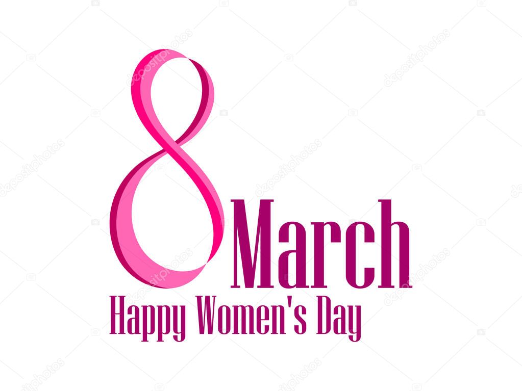 8 March day. International Women's day label with ribbon. Vector illustration