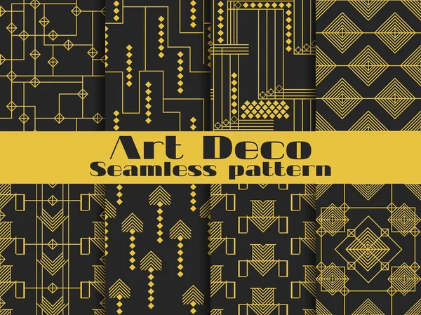 Patrón Art Deco sin costuras. Conjunto de fondos retro, oro y color negro. Estilo 1920, 1930. Ilustración vectorial . — Archivo Imágenes Vectoriales