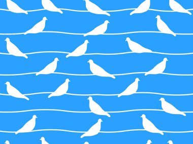 Güvercinler üzerinde teller ile Seamless modeli. Vektör çizim