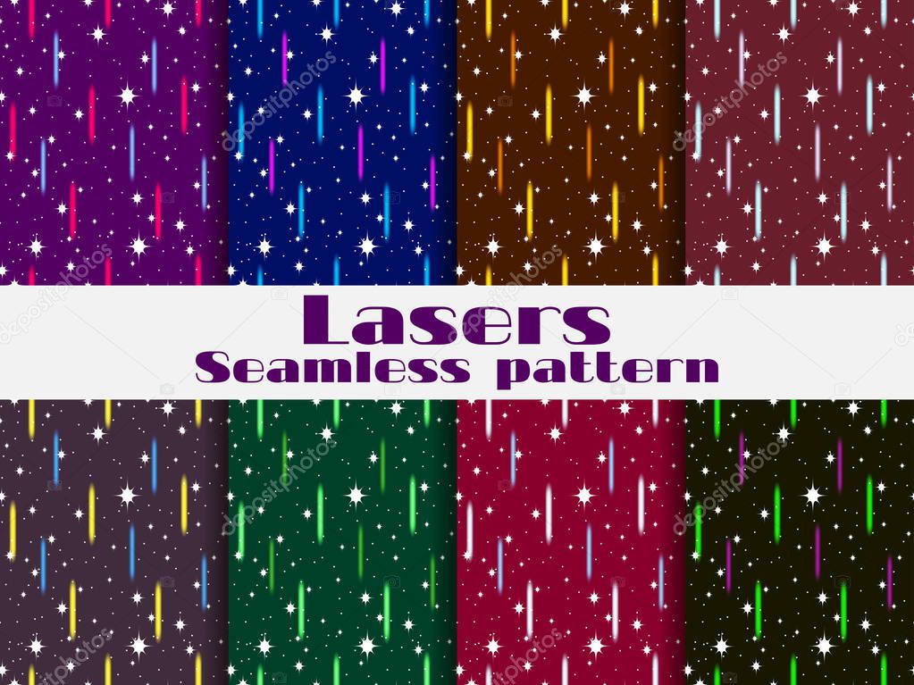 Seamless patterns with laser beams. Background in the retro style of the 80s. Vector illustration