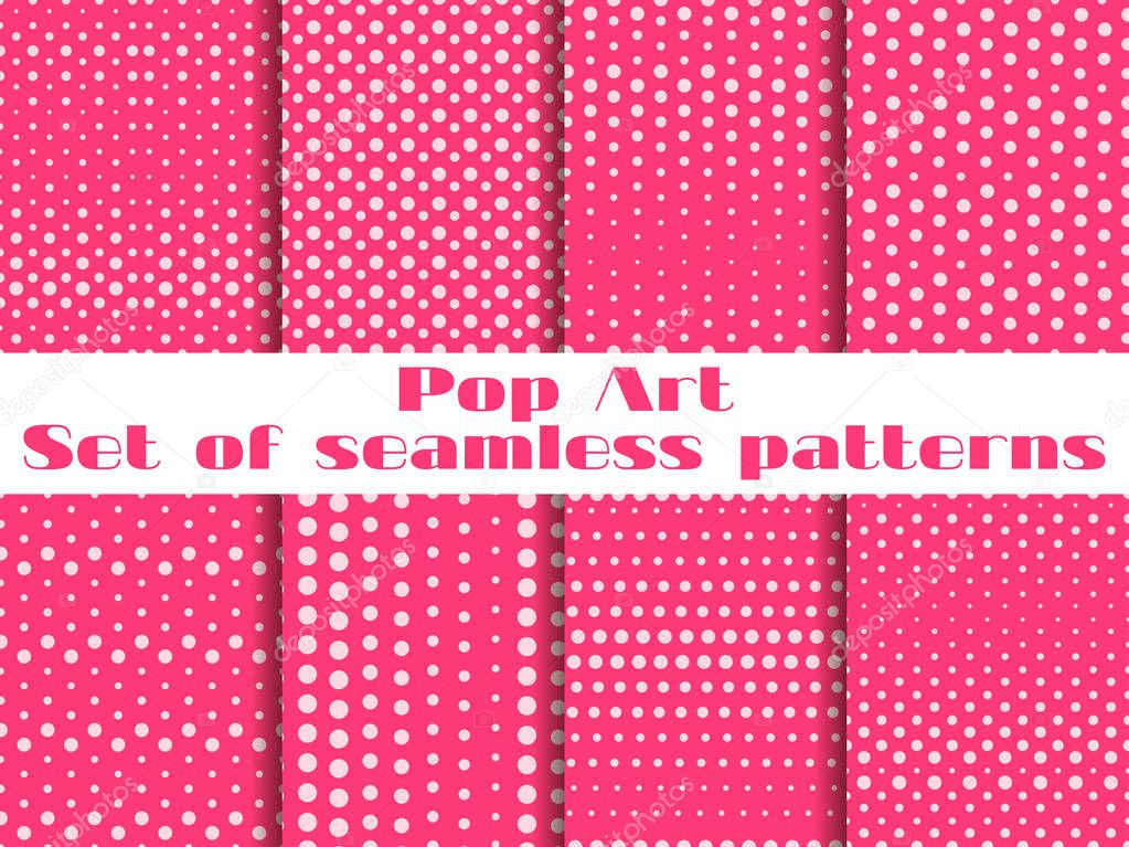 Dotted, Pop Art seamless pattern background. Set vector illustration.