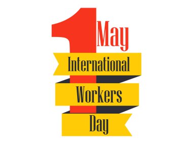 Uluslararası işçi günü. İşçi Bayramı 1 Mayıs. Kurdele ile metin, logo. Vektör çizim