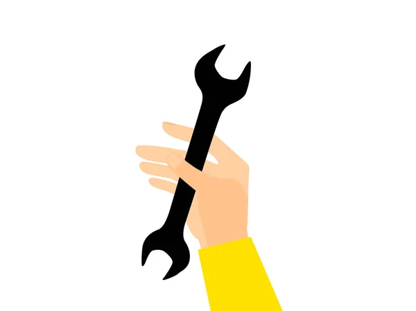 La mano sostiene una llave inglesa. Ilustración vectorial aislada sobre fondo blanco . — Vector de stock