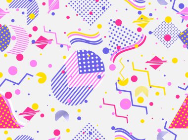 Memphis seamless modeli. Geometrik öğeleri memphis 80 tarzı. Vektör çizim.