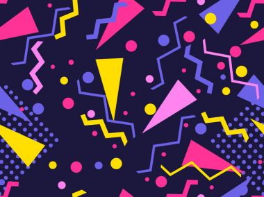 Memphis seamless modeli. Geometrik öğeleri memphis 80 tarzı. Vektör çizim.