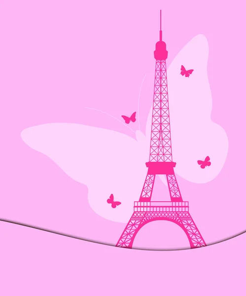 Torre Eiffel con patrón de mariposas para postales y folletos. Ilustración vectorial — Vector de stock