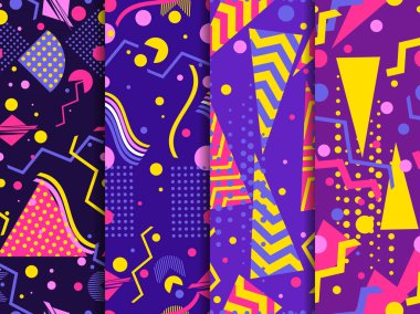 Memphis seamless pattern. Geometric elements memphis in the style of 80's. Set of vector backgrounds clipart