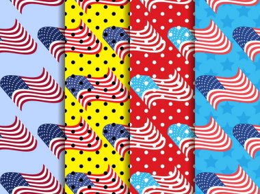 Amerikan bayrağı siyah noktalar ile seamless modeli. Pop sanat arka plan noktalı. Vektör çizim