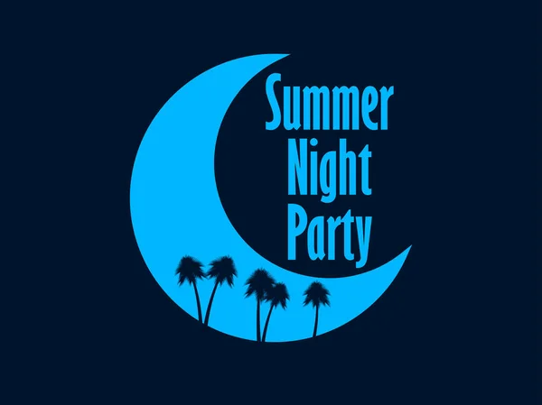 Summer night party. Crescent and palm trees. Retro banner. Vector illustration — Stock Vector