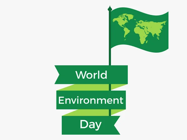 세계 환경의 날 6 월 5 일 세계 지도와 리본 플래그. 축제 레이블, 배너입니다. 벡터 일러스트 레이 션 — 스톡 벡터