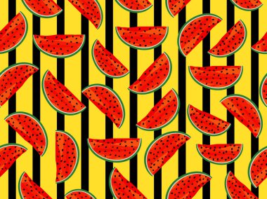 Karpuz ile sorunsuz desenli. Yaz için kıyafet ve iç arka plan. Vektör çizim