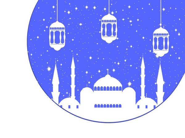 Ramazan Kareem. Cami ve fener. Müslüman tatil ışıklar arka plan. Vektör çizim — Stok Vektör