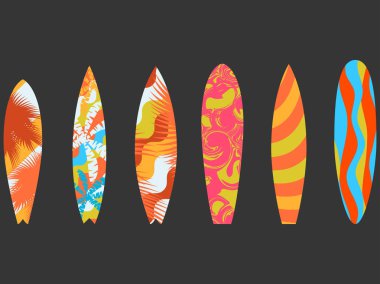 Bir desen ile sörf tahtaları türleri. Su sporları ve hobi. Vektör çizim