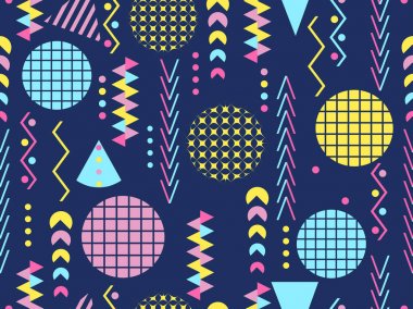 Memphis seamless modeli. Geometrik öğeleri memphis 80 tarzı. Vektör çizim