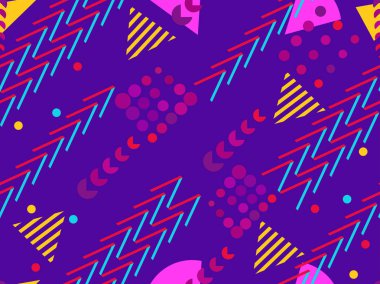 Memphis seamless modeli. Geometrik öğeleri memphis 80 tarzı. Vektör çizim