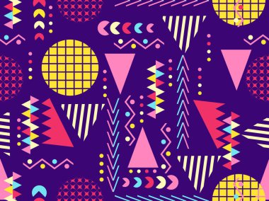 Memphis seamless modeli. Geometrik öğeleri memphis 80 tarzı. Vektör çizim