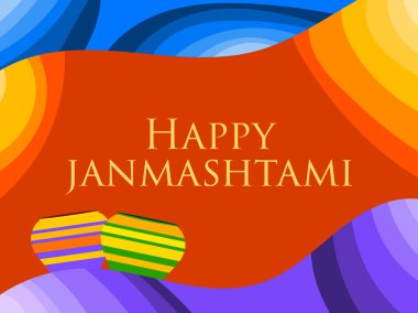 Mutlu Janmashtami. Krishna'nın doğum. Tebrikler, parlak arka plan ile bir poster. Vektör çizim