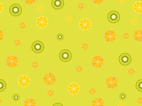 Frutas sem costura fundo com laranjas, kiwi e limões. Ilustração vetorial — Vetor de Stock