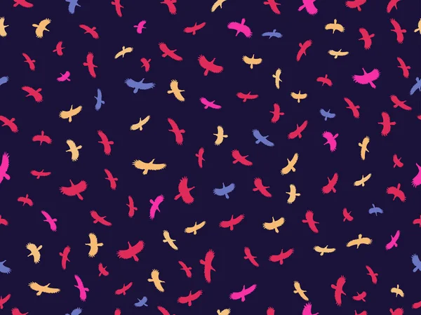 鳥とシームレスな背景は。カラフルな鳥を描きます。ベクトル図 — ストックベクタ