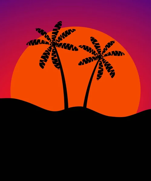 Palmerna mot bakgrund av solen. Banderoll med utrymme för text. Vektorillustration — Stock vektor