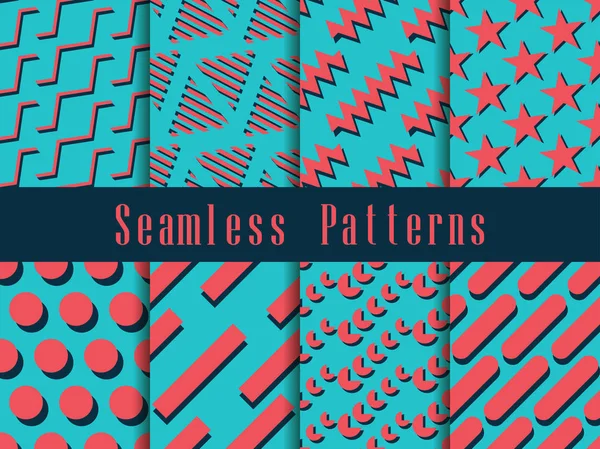 Geometrische moderne nahtlose Mustersätze. Retro-Farben. Vektorillustration — Stockvektor