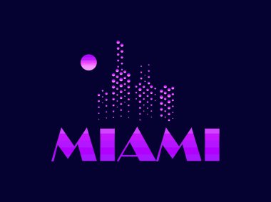 Miami, 80 lerin tarzında amblemi. Puan gökdelenler sembolize. Vektör çizim