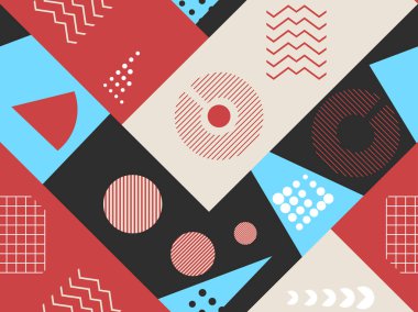 Memphis seamless modeli. Geometrik öğeleri memphis 80'li yılların tarzında. Bauhaus retro. Vektör çizim