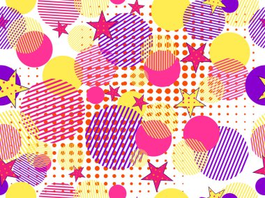 Memphis seamless modeli. Noktalı resim ve geometrik öğeleri memphis 80's tarzında pop. Vektör çizim