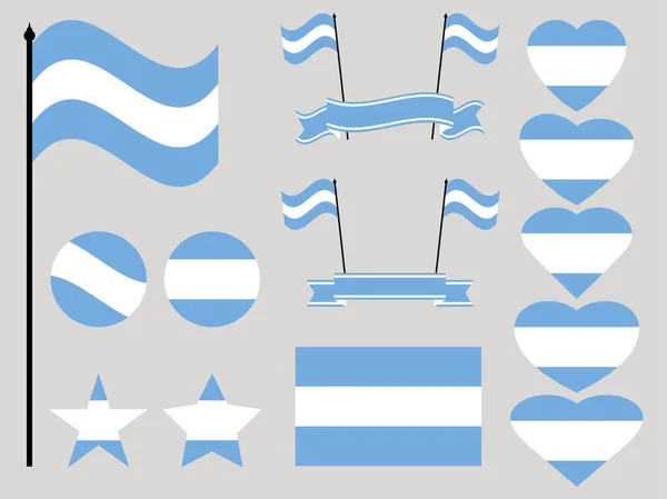 Argentina bandiera impostata. Raccolta di simboli, bandiera nel cuore. Illustrazione vettoriale — Vettoriale Stock