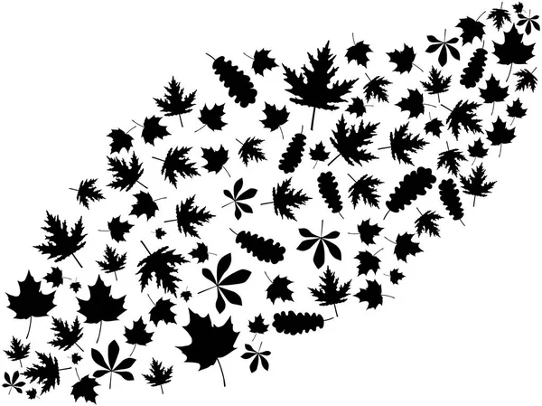 Flying autumn leaves black on white background. Vector illustration — Stock Vector