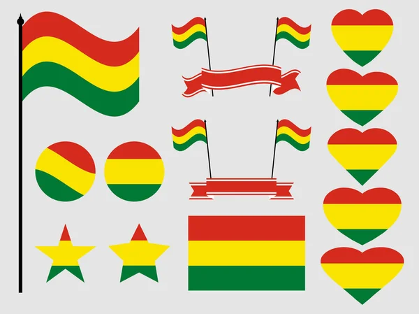 Bolivia vlag is ingesteld. Collectie van symbolen, vlag in hart. Vectorillustratie — Stockvector