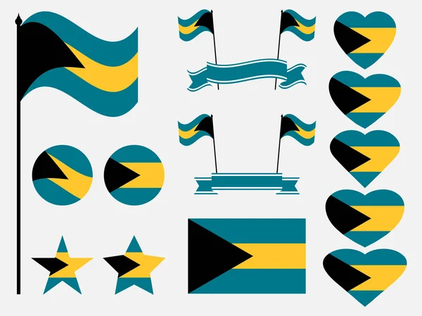 Bandeira das Bahamas. Coleção de símbolos, bandeira no coração. Ilustração vetorial —  Vetores de Stock