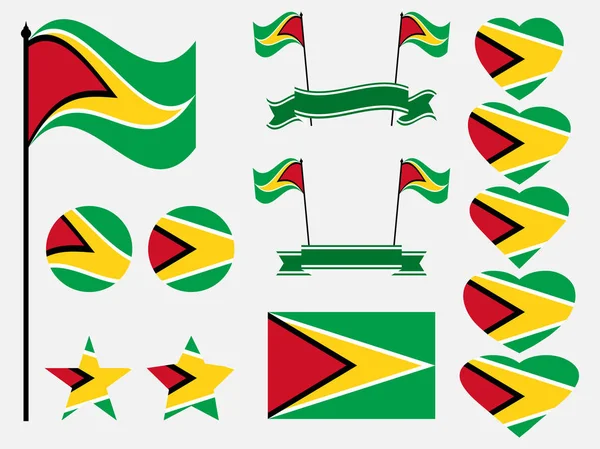 Vlag van Guyana ingesteld symbolen, vlag in hart. Vectorillustratie — Stockvector