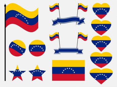 Venezuela bayrağını sembolleri, kalp bayrağını ayarlayın. Vektör çizim