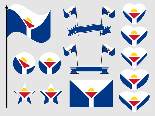 Sint Maarten vlag is ingesteld. Collectie van symbolen, vlag in hart. Vectorillustratie — Stockvector