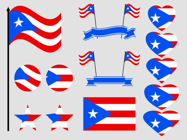 Puerto Rico flag set symbols, flag in heart. Vector illustration — Stock Vector