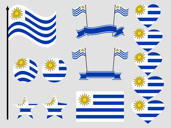 Bandiera Uruguay set simboli, bandiera nel cuore. Illustrazione vettoriale — Vettoriale Stock