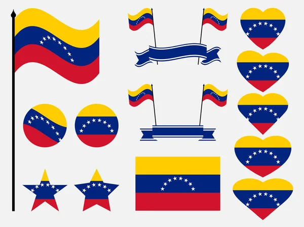 Venezuela flag set symbols, flag in heart. Vector illustration — Stock Vector