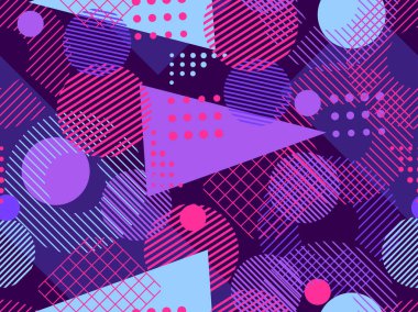 Memphis seamless modeli. Geometrik öğeleri memphis 80 tarzı. Vektör çizim