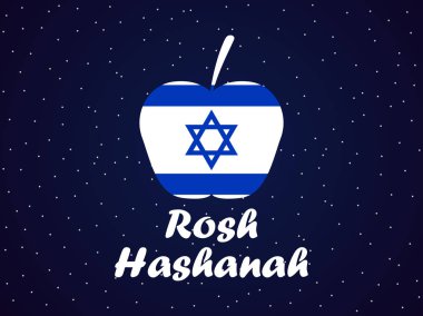 Rosh Hashanah. Tebrik kartı tasarımı Yahudi yeni yılı. Shana Tova. İsrail bayrağı ve elma. Vektör çizim